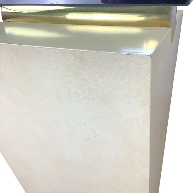 Vintage Modern Parchment-Style Console Table With Glass Top and Brass Accents For Sale - Image 14 of 18