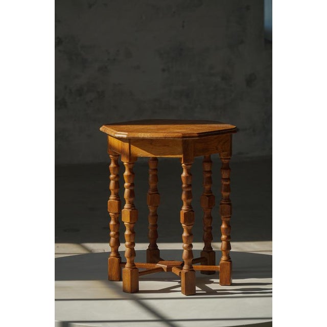 Mid-Century Modern Danish Hexagon Side Table in Oak with Turned Legs, 1950s For Sale - Image 18 of 18