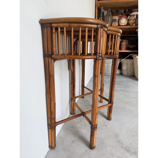 Vintage Milling Road for Baker Bamboo & Rattan Demi-Lune Console Table For Sale - Image 10 of 12