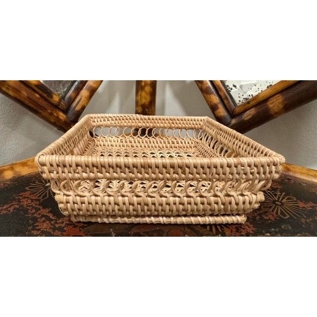 Wood Square Caned Rattan Cachepot Basket For Sale - Image 7 of 8