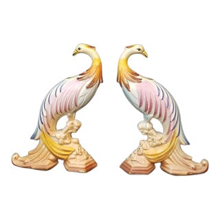 Vintage MCM Hand Painted, Portuguese Pereiras Birds Pheasants Figurine-Set of 2 For Sale