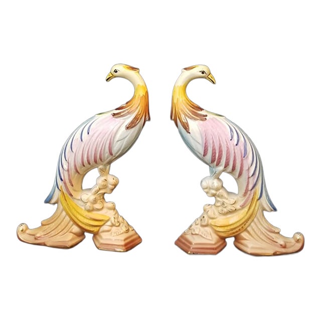 Vintage MCM Hand Painted, Portuguese Pereiras Birds Pheasants Figurine-Set of 2 For Sale