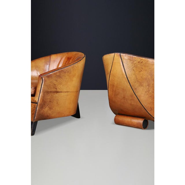 Cocoon and Charel Lounge Chairs in Patinated Leather by Bart van Bekhoven, 1970, Set of 2 For Sale - Image 9 of 18