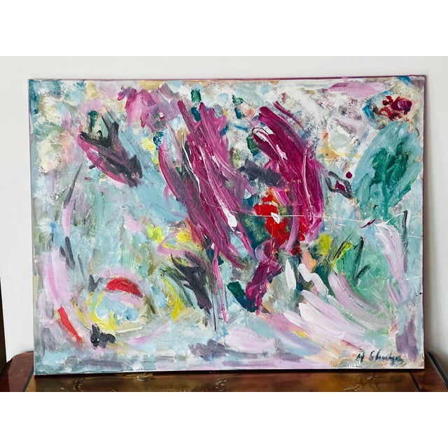 1990s Abstract Mixed Media on Canvas Deep Purple Boca by Elia For Sale - Image 5 of 7