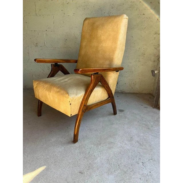Mid 20th Century Mid 20th Century Mid Century Walnut Vinyl Recliner Armchair For Sale - Image 5 of 11