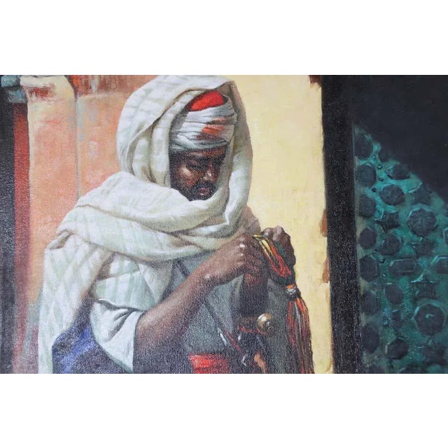 Textile Moroccan Orientalist Oil on Canvas Painting Moroccan Market 19th Scene For Sale - Image 7 of 11