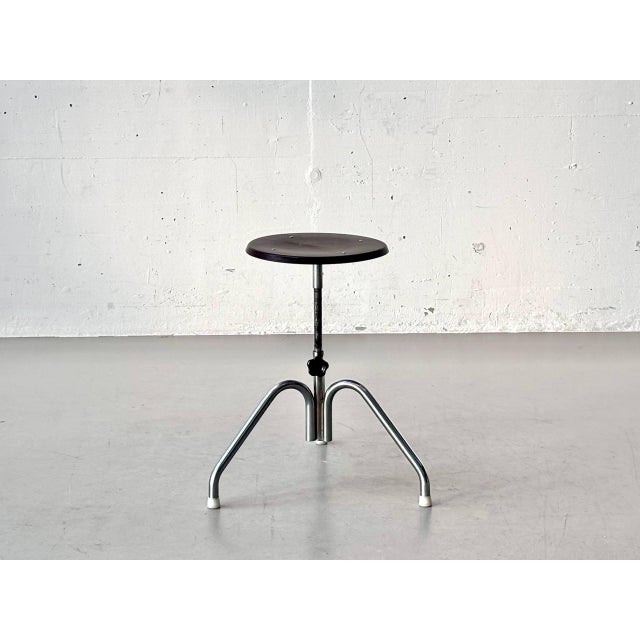 Industrial Brown Height-Adjustable Stool, 1970s For Sale - Image 13 of 13
