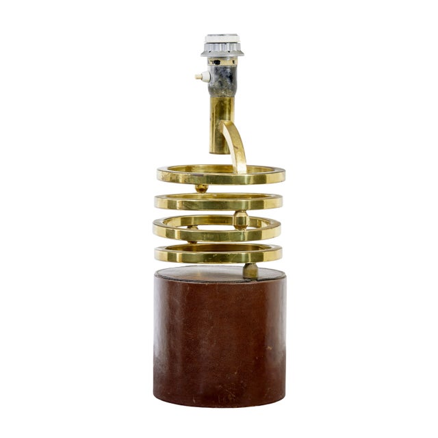 Mid-Century Brass and Leather Oscillating Table Lamp, 1960 For Sale - Image 6 of 6