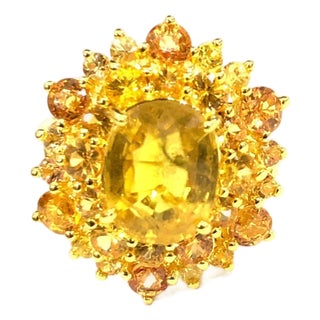 Bochic “Orient” Vintage Yellow Sapphire Cluster Ring Set In 18K Gold & Silver For Sale