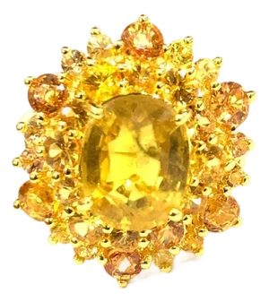 Bochic “Orient” Vintage Yellow Sapphire Cluster Ring Set In 18K Gold & Silver