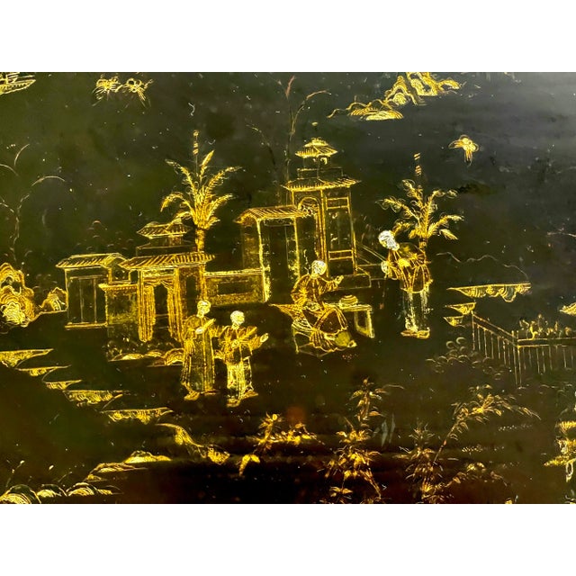 Black French Antique Papier Mache Large Serving Tray on Stand, C1880 For Sale - Image 8 of 14