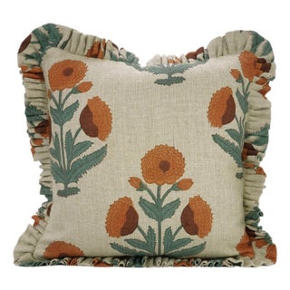 Fabdivine Artisan Block Print Throw Frill Pillow Cover 14x14 Inch Thick Linen- Badshah For Sale