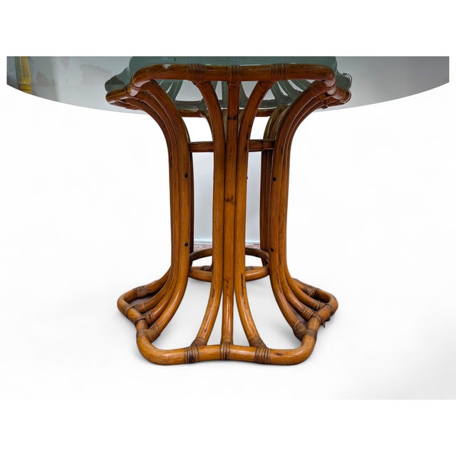 Round Wicker Table with Smoked Glass Top, 20th Century For Sale - Image 3 of 6