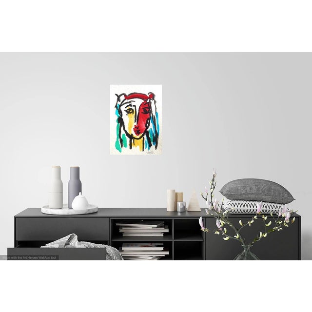 Cubist Face Contemporary Watercolor on Paper For Sale - Image 4 of 7