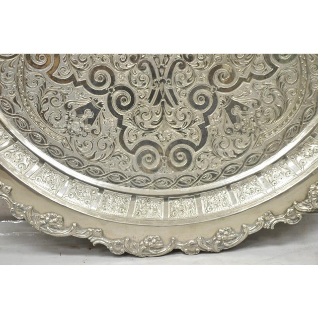 Silver Mid 20th Century Large Victorian Style Oval Silver Plated Serving Platter Tray Raised on Feet For Sale - Image 8 of 12