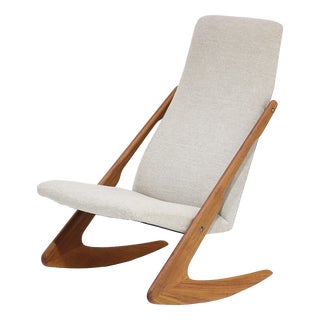 Boomerang Rocking Chair attributed to Mogens Kold in Teak, Denmark 1960s For Sale