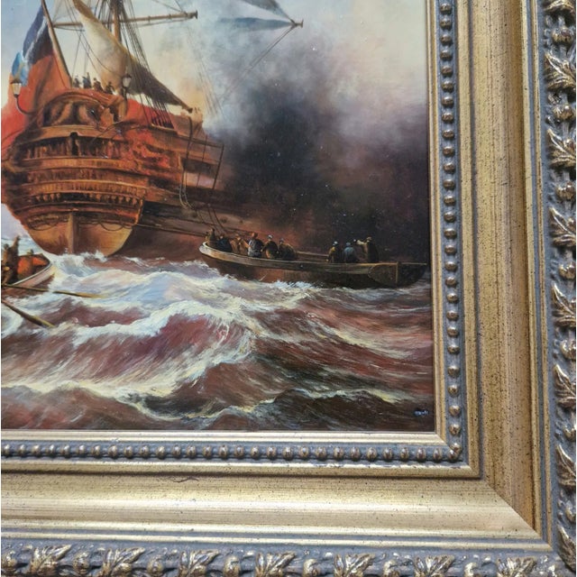 Mid 20th Century Mid-20th Century European School - Naval Battle Scene, Oil on Canvas For Sale - Image 5 of 5