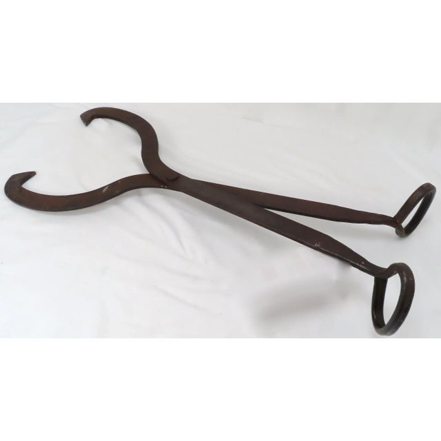 Large Antique Authentic Boston & Maine Railroad Wrought Iron Block Ice Tongs For Sale - Image 9 of 13