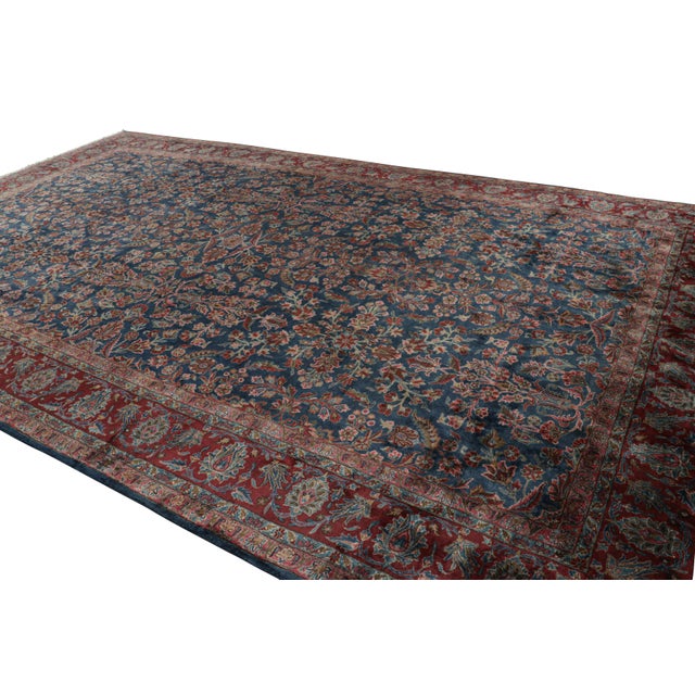 Rug & Kilim Oversized Antique Kashan Rug in Blue With Red Floral Patterns - Rug & Kilim For Sale - Image 4 of 10