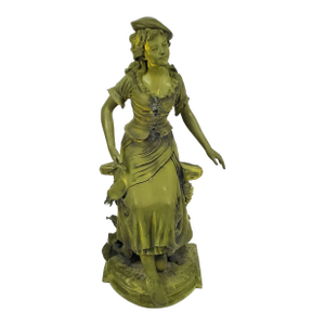 1970s Large Well Weathered Garden Bronze Sculpture of a Seated Lady Sitting on Bench