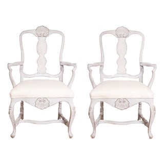 Pair of Scandinavian Rococo Style Painted Armchairs For Sale