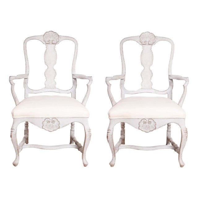 Pair of Scandinavian Rococo Style Painted Armchairs For Sale