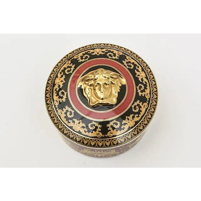 1990s 1990's Versace for Rosenthal Medusa Porcelain Box 2 Part Red, Black, Gold For Sale - Image 5 of 12