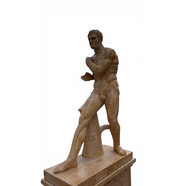 Gold Italian Artist, Large Sculpture of a Greek Athlete, 20th Century, Marble For Sale - Image 8 of 10