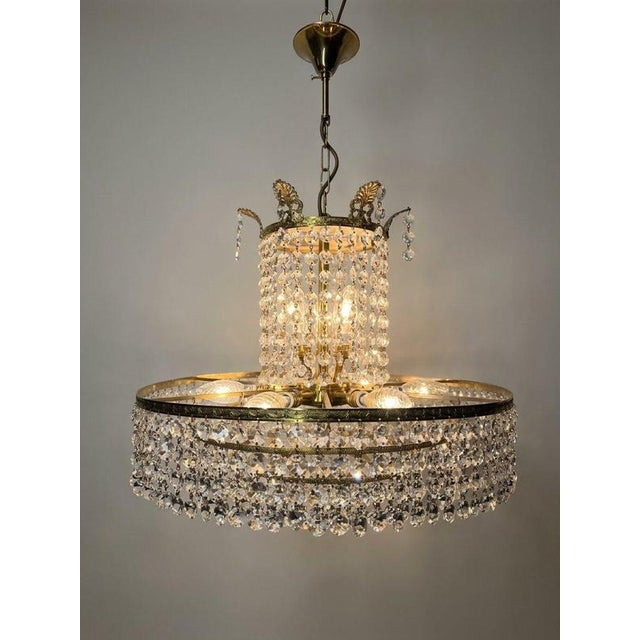 Metal Vintage Crystal and Brass Cascading Chandelier, 1960s For Sale - Image 7 of 7