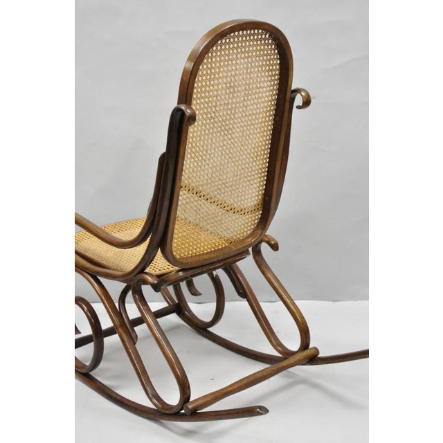 Vintage Mid Century Modern Thonet Style Bentwood & Cane Rocker Rocking Chair (B) For Sale - Image 14 of 18