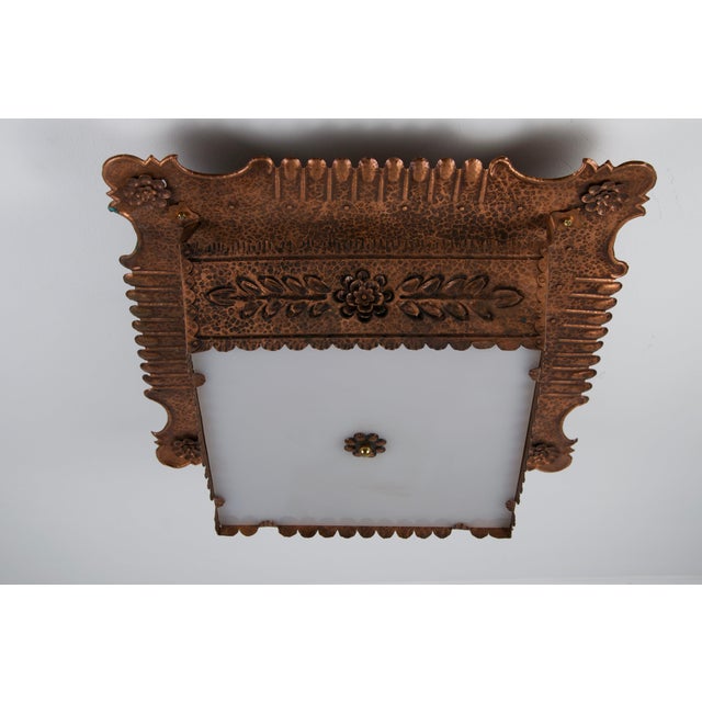 Rare art deco copper and acrylic glass flush mount, germany, 1930s. This unusual ceiling light combines a hammered copper...