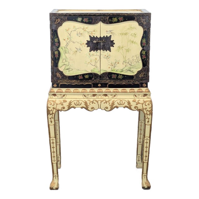 Vintage Chinoiserie Lacquered Jewelry Chest For Sale