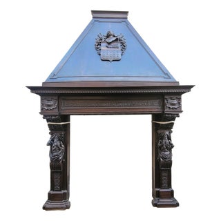 Large Renaissance Style Fireplace in Walnut, 1800s For Sale