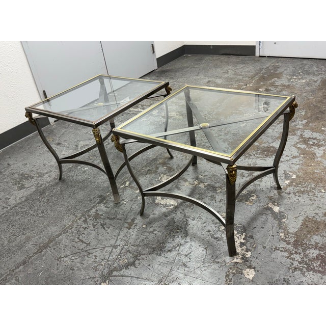 Late 20th Century Vintage Hollywood Regency Glass Top Lion Head Accent Tables, Pair For Sale - Image 5 of 12