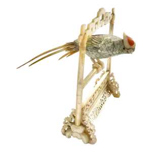 Late 19th Century Chinese Mother of Pearl Bird Perched on Stand