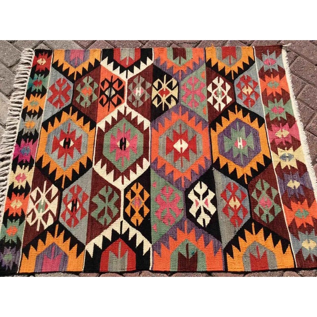1960s Vintage Colorful Turkish Kilim Rug - 38.5" X 47" For Sale - Image 4 of 9