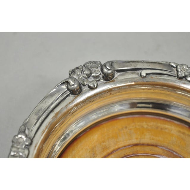Antique English Victorian Silver Plated Rose Repousse Bar Wine Bottle Coaster For Sale - Image 4 of 14