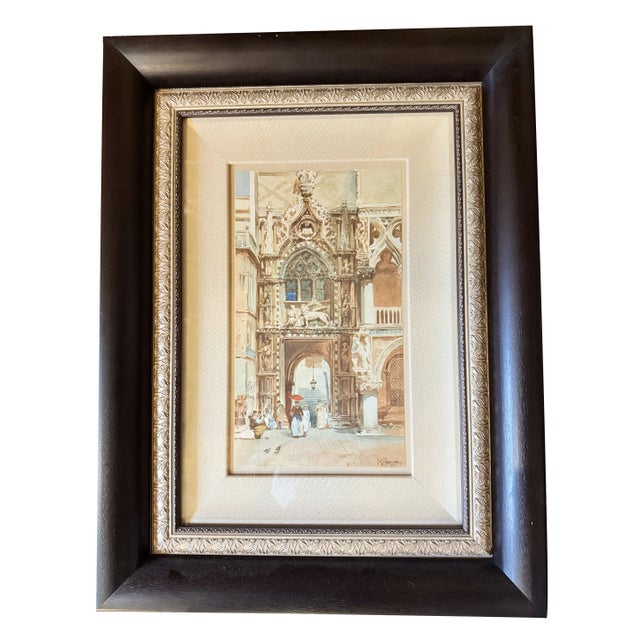 Beautiful grand tour watercolor of San Marco, Venice circa. 1901 - woman walking. Haemmerle was a German artist active at...