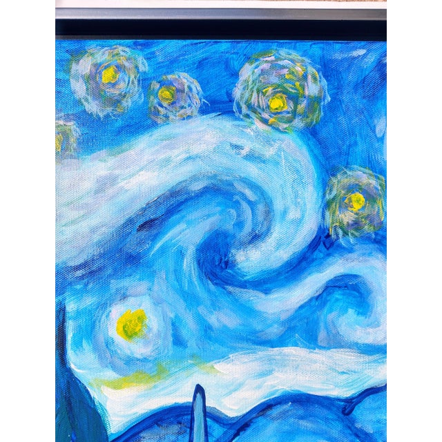 "A Tribute to Van Gogh's Starry Night" Contemporary Post-Impressionist Landscape Painting by Linda McDonough, Framed For Sale - Image 9 of 13