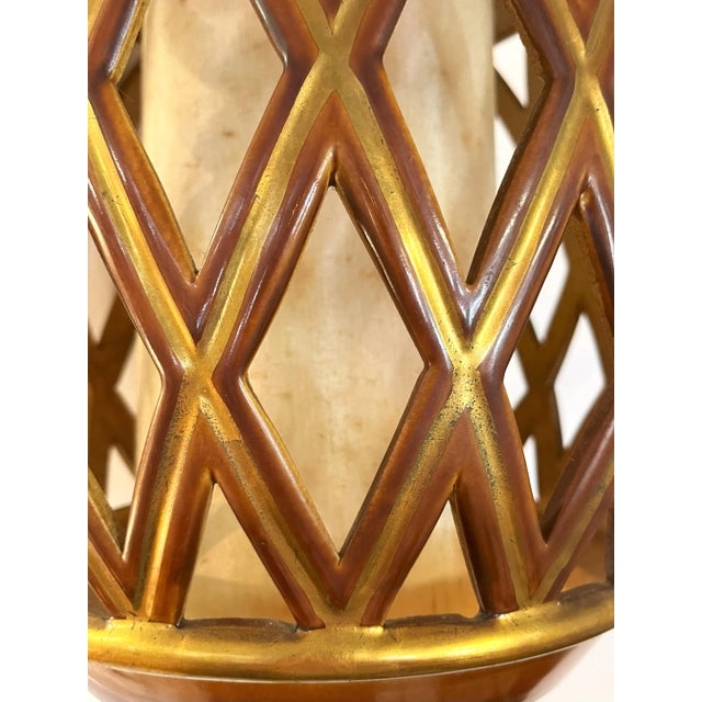 Mid Century Ceramic Electrified Lantern With Silk Inner Shade and Tassel Pull Cord For Sale - Image 11 of 12