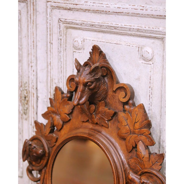 French 19th Century French Black Forest Carved Oak Wall Mirror With Hunting Motifs For Sale - Image 3 of 7