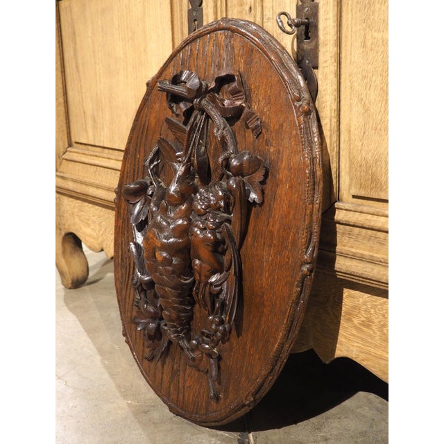 Brown 19th Century French Oval Black Forest Game Plaque With Bark Trompe L’Oeil For Sale - Image 8 of 12