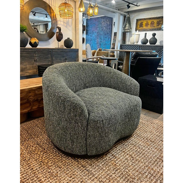 Forest Green Soft Forest Green & Charcoal Swivel Chair For Sale - Image 8 of 8