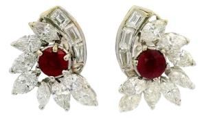 Ruby Diamond Platinum Earrings, A Pair