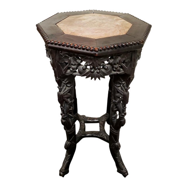 Chinese Carved Rosewood And Marble Display Plant Stand Chairish