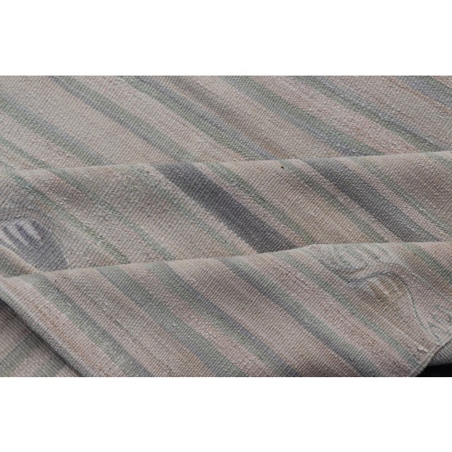 Stripe Design Turkish Vintage Kaysari Kilim Rug in Soft Pastel Tones For Sale - Image 10 of 11