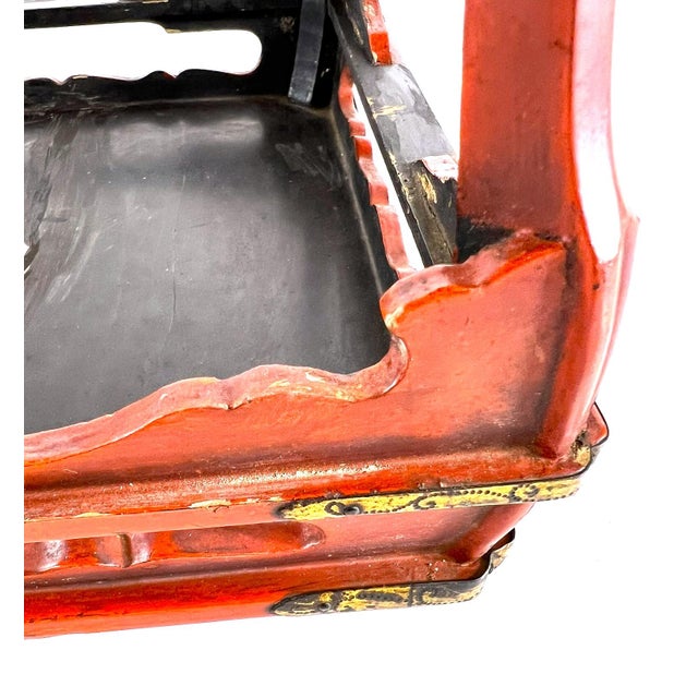 Paint Small Antique Japanese Red Lacquer Stand For Sale - Image 7 of 7