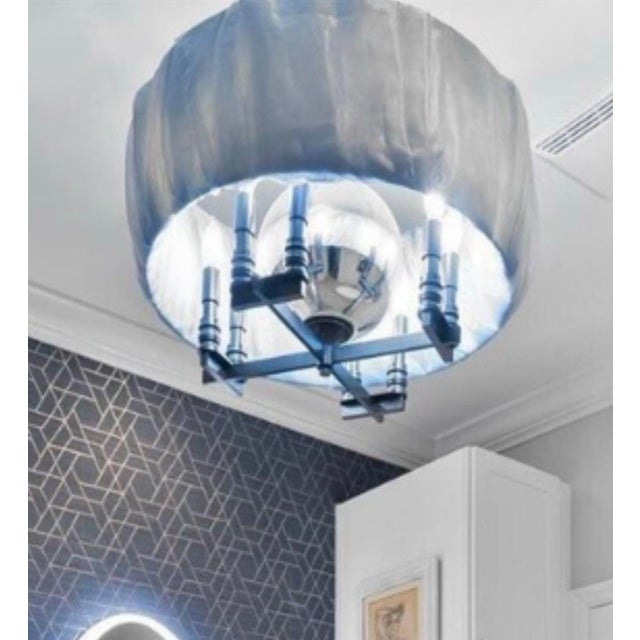 The Bill Sofield BAKER FONTHILL CEILING LAMP (Model BABSA124) Oversized striated shantung silk shade encircles a...