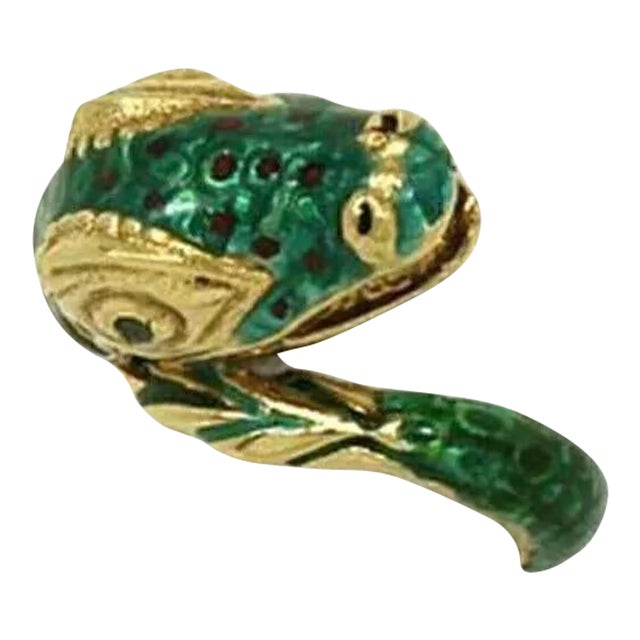 Enamel & Emerald 18k Yellow Gold Snake Ring, Size 7 For Sale