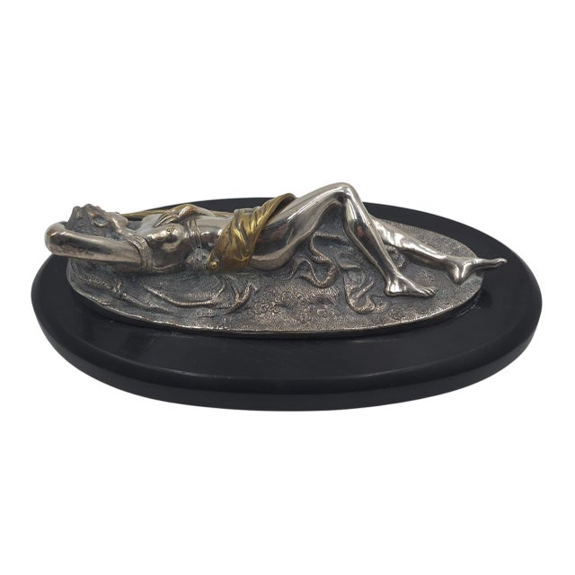1920s Art Deco Silvered and Gilt Bronze Reclining Nude Sculpture – Attributed to Franz Bergman For Sale - Image 4 of 9